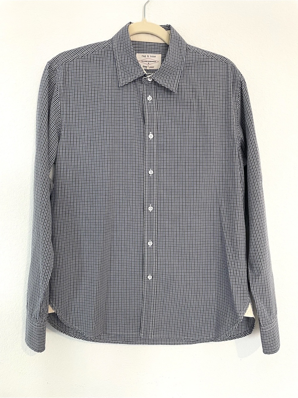 rag & bone Men's Navy and White Micro-Check Dress Shirt